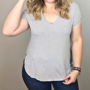 Mossimo Grey and White Striped Vneck Top